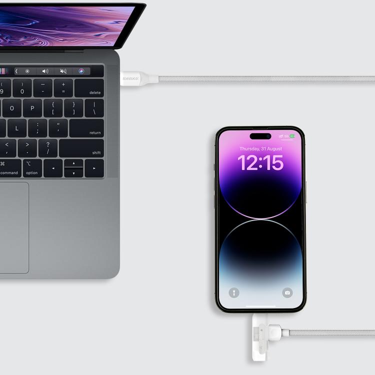 MOMAX DL56 1-Link Flow 60W Type-C to Type-C and 8 Pin Fast Charging Cable, Length:1.5m