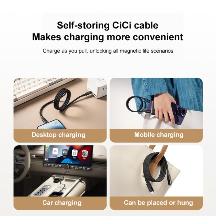 MOMAX DL57D Mag.Link 60W Type-C to 8 Pin Magnetic Braided Fast Charging Data Cable, Length:1m - Black