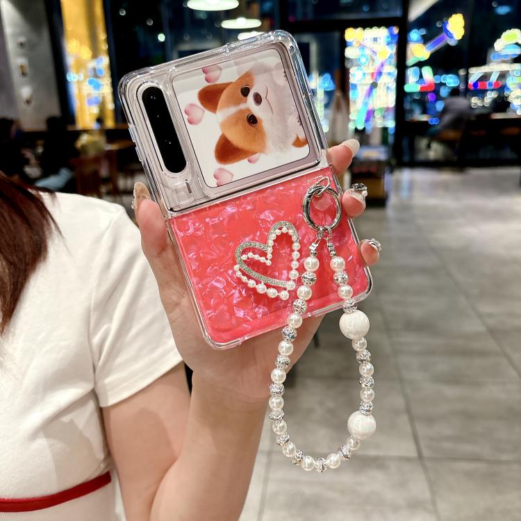 For Huawei Pura X Pearlescent Shell Texture Heart Pattern Phone Case with Bracelet
