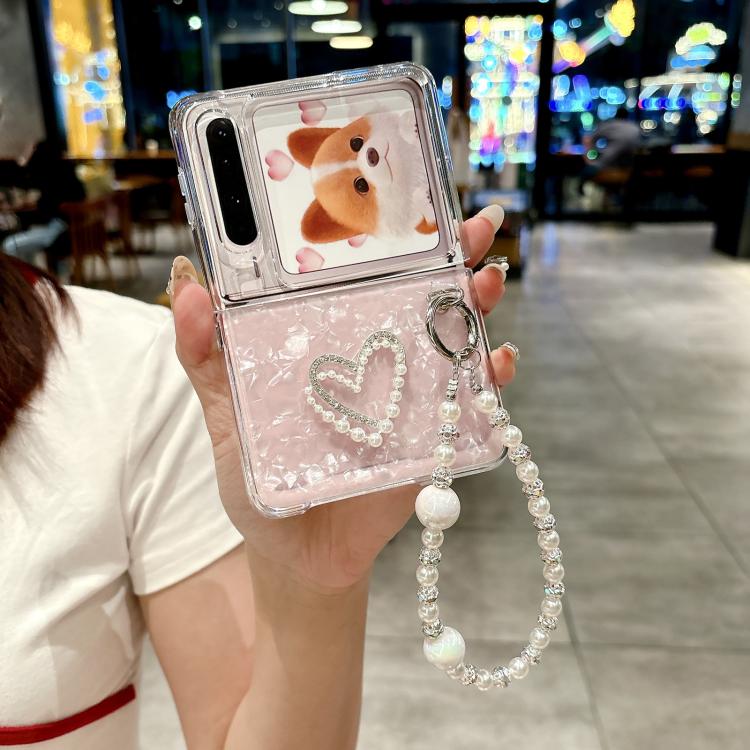 For Huawei Pura X Pearlescent Shell Texture Heart Pattern Phone Case with Bracelet