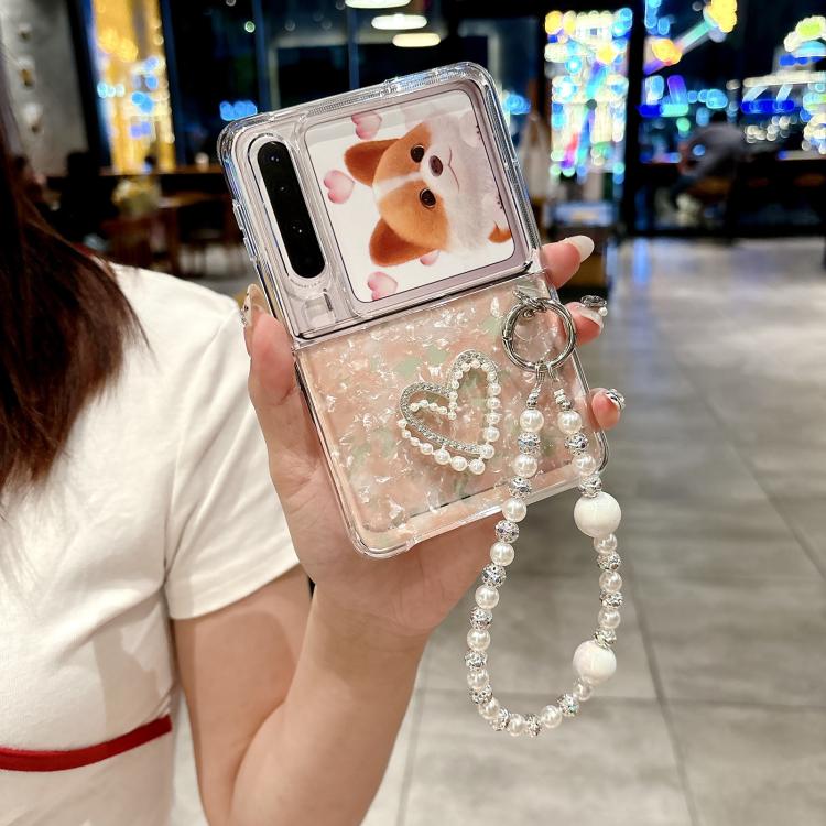 For Huawei Pura X Pearlescent Shell Texture Heart Pattern Phone Case with Bracelet