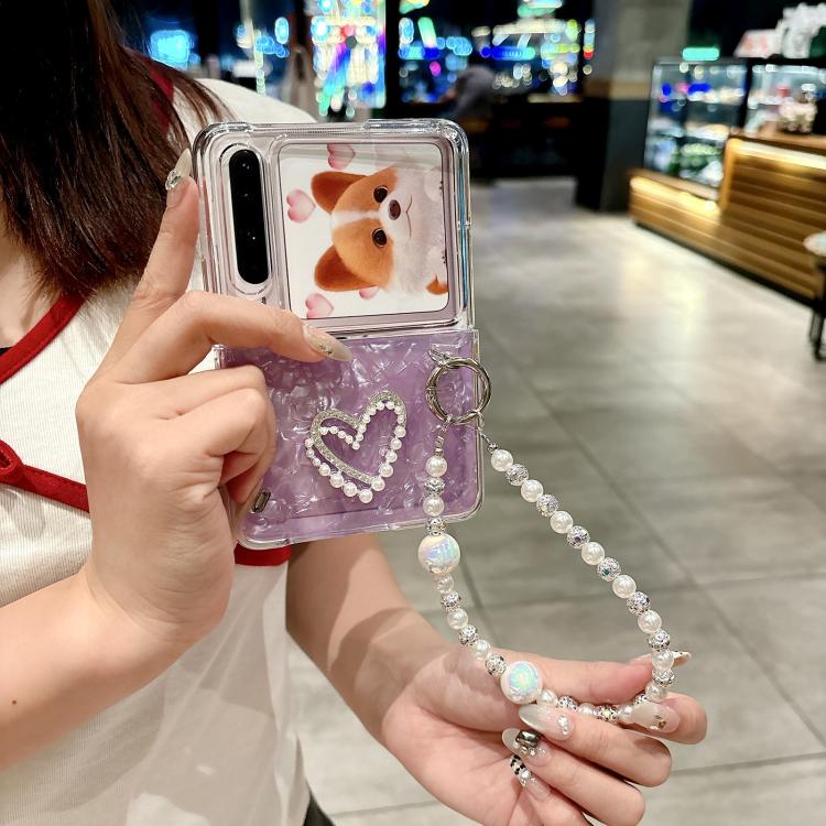 For Huawei Pura X Pearlescent Shell Texture Heart Pattern Phone Case with Bracelet