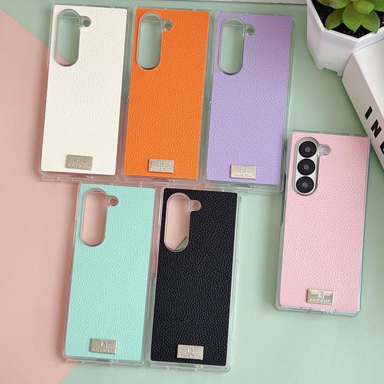 For Samsung Galaxy Z Fold4 Transparent Edge Litchi Texture Phone Case