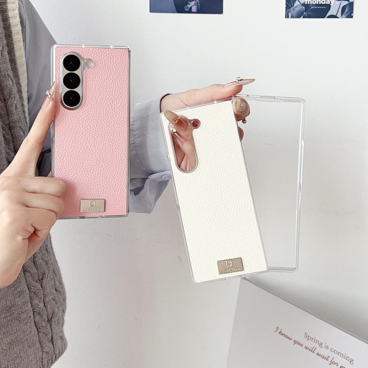 For Samsung Galaxy Z Fold4 Transparent Edge Litchi Texture Phone Case