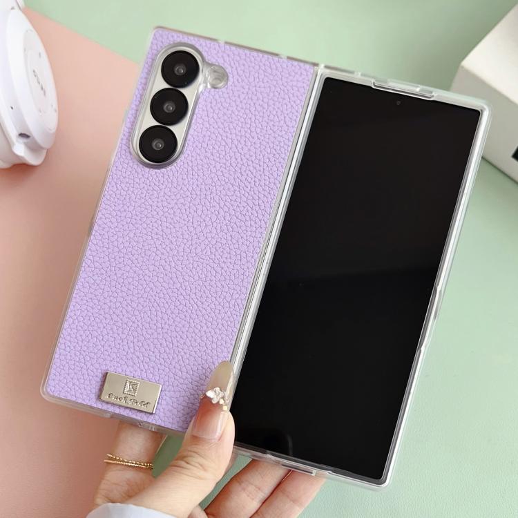 For Samsung Galaxy Z Fold4 Transparent Edge Litchi Texture Phone Case