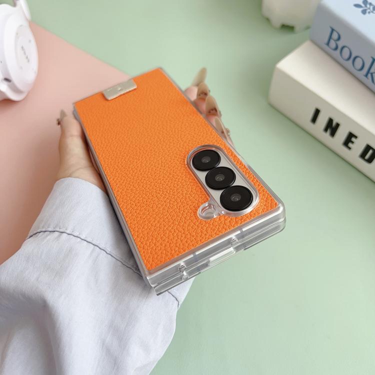 For Samsung Galaxy Z Fold4 Transparent Edge Litchi Texture Phone Case