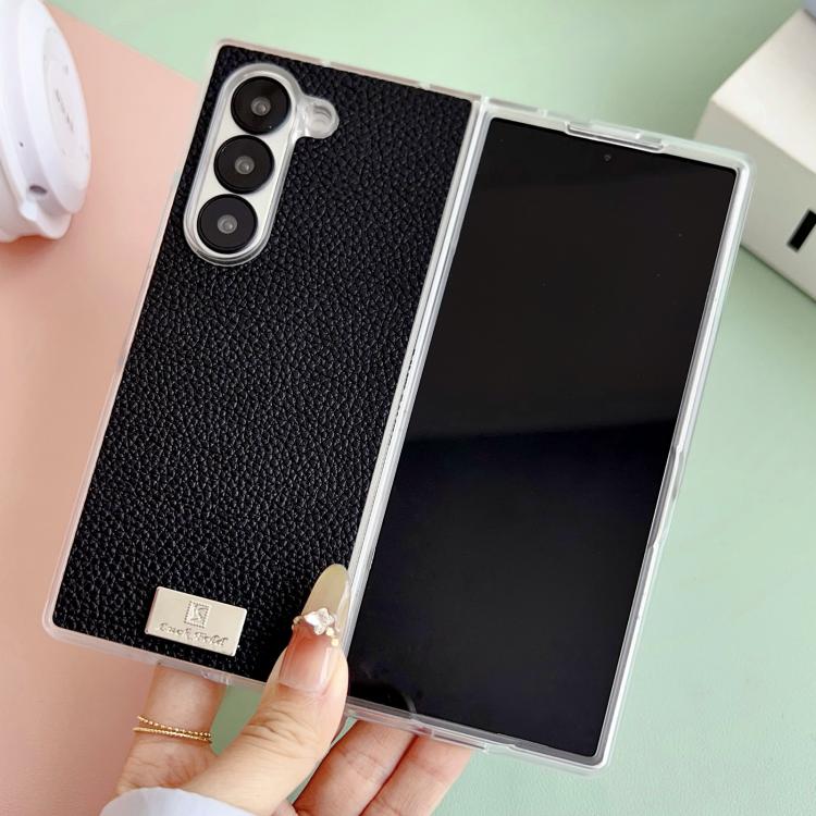 For Samsung Galaxy Z Fold5 Transparent Edge Litchi Texture Phone Case
