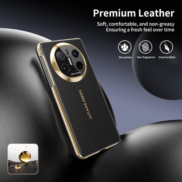 For Huawei Mate X6 Gold Flip Fold Smart Window MagSafe Leather Phone Case