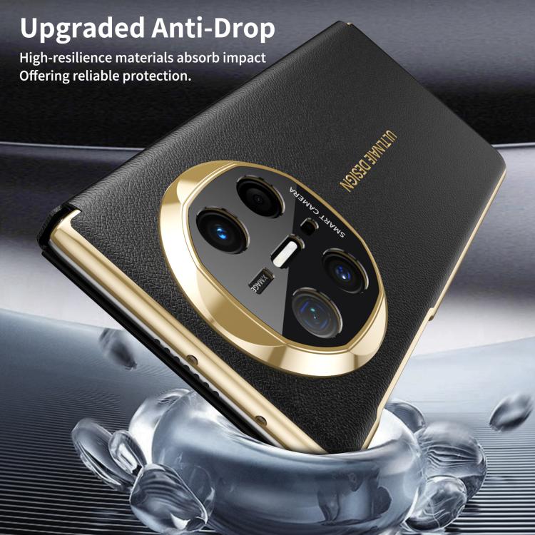 For Huawei Mate X6 Gold Flip Fold Smart Window MagSafe Leather Phone Case