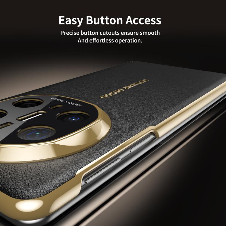 For Huawei Mate X6 Gold Flip Fold Smart Window MagSafe Leather Phone Case