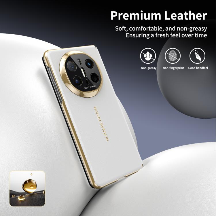 For Huawei Mate X6 Gold Flip Fold Smart Window MagSafe Leather Phone Case