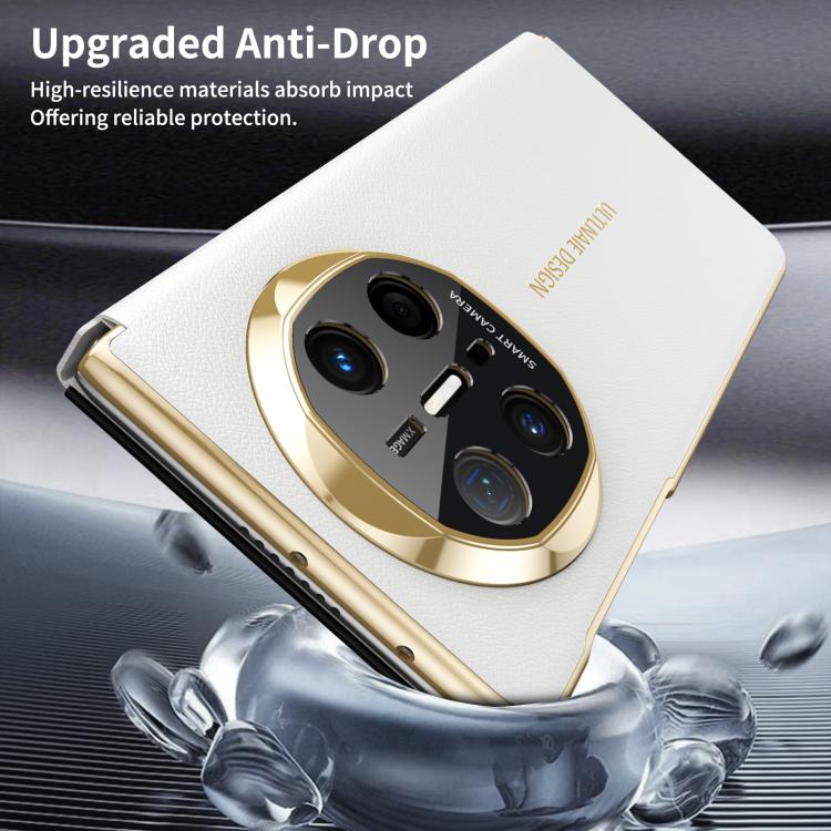 For Huawei Mate X6 Gold Flip Fold Smart Window MagSafe Leather Phone Case