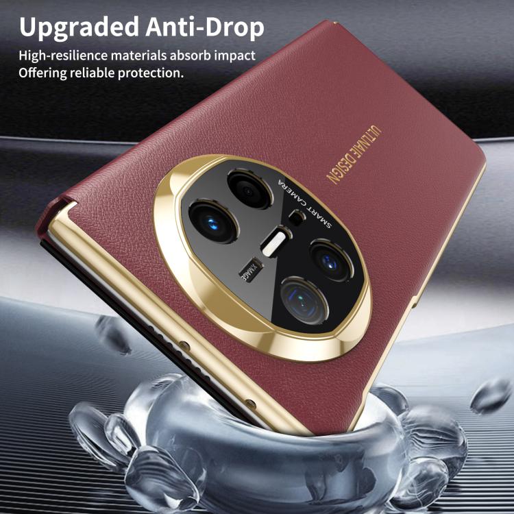 For Huawei Mate X6 Gold Flip Fold Smart Window MagSafe Leather Phone Case