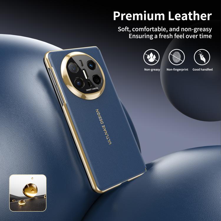 For Huawei Mate X6 Gold Flip Fold Smart Window MagSafe Leather Phone Case