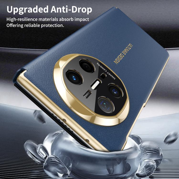 For Huawei Mate X6 Gold Flip Fold Smart Window MagSafe Leather Phone Case
