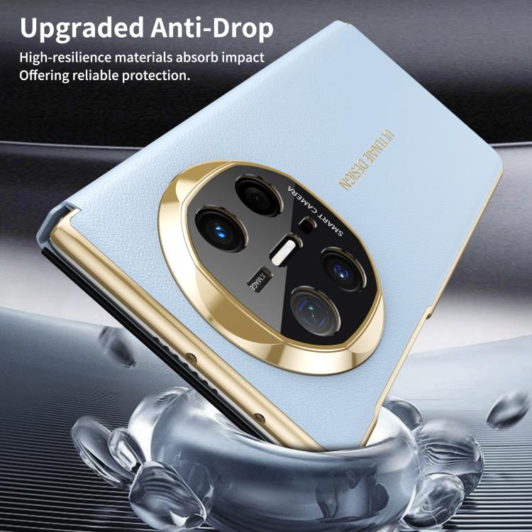 For Huawei Mate X6 Gold Flip Fold Smart Window MagSafe Leather Phone Case