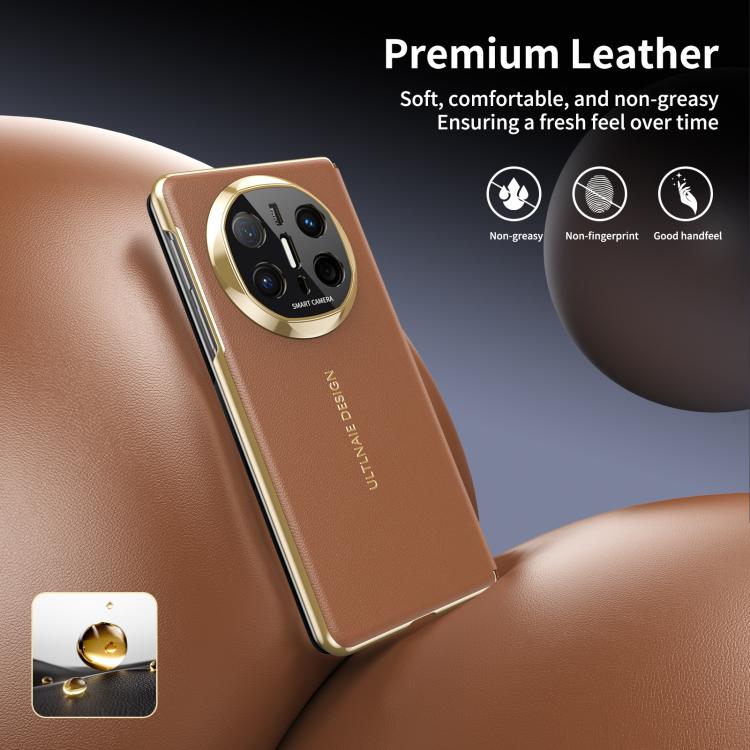 For Huawei Mate X6 Gold Flip Fold Smart Window MagSafe Leather Phone Case