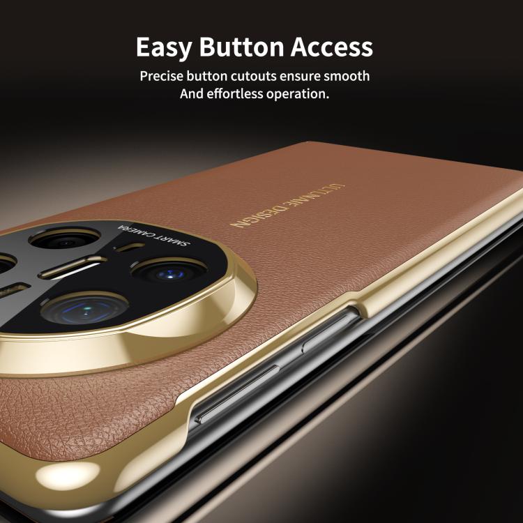 For Huawei Mate X6 Gold Flip Fold Smart Window MagSafe Leather Phone Case