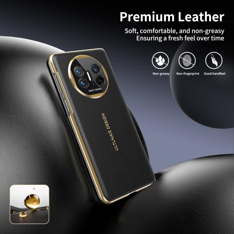 For Huawei Mate X5 Gold Flip Fold Smart Window MagSafe Leather Phone Case