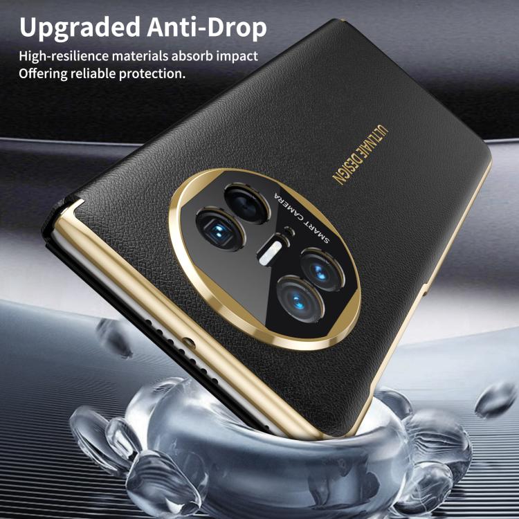 For Huawei Mate X5 Gold Flip Fold Smart Window MagSafe Leather Phone Case