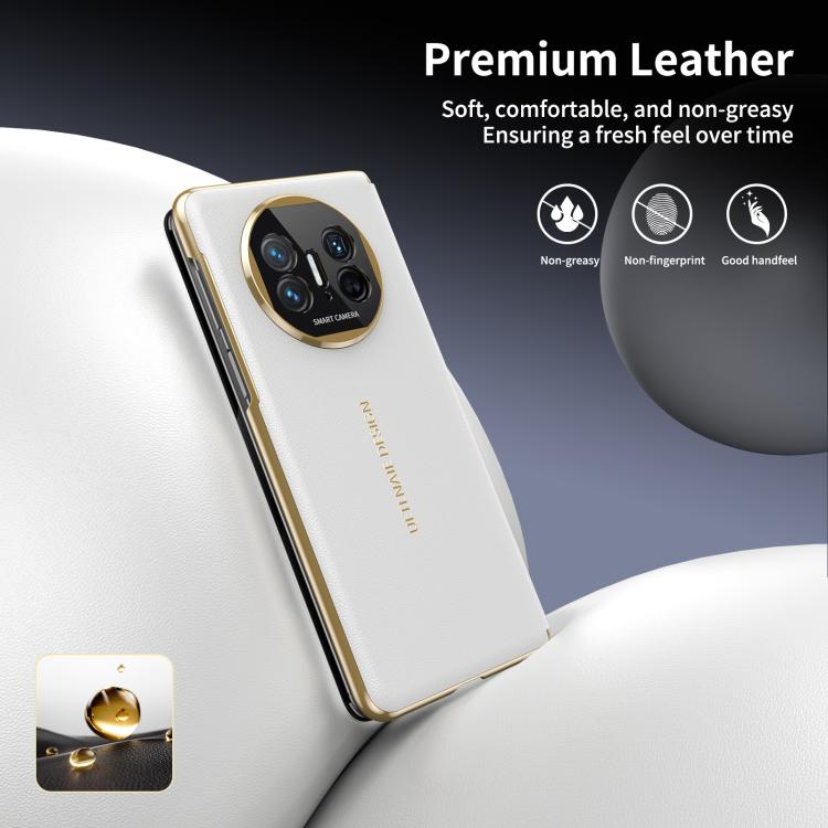 For Huawei Mate X5 Gold Flip Fold Smart Window MagSafe Leather Phone Case