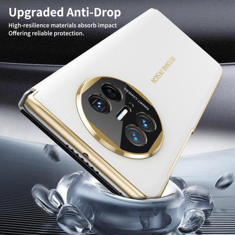 For Huawei Mate X5 Gold Flip Fold Smart Window MagSafe Leather Phone Case