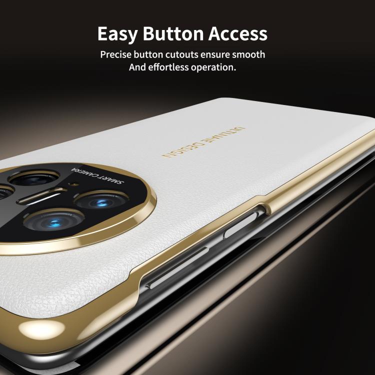 For Huawei Mate X5 Gold Flip Fold Smart Window MagSafe Leather Phone Case