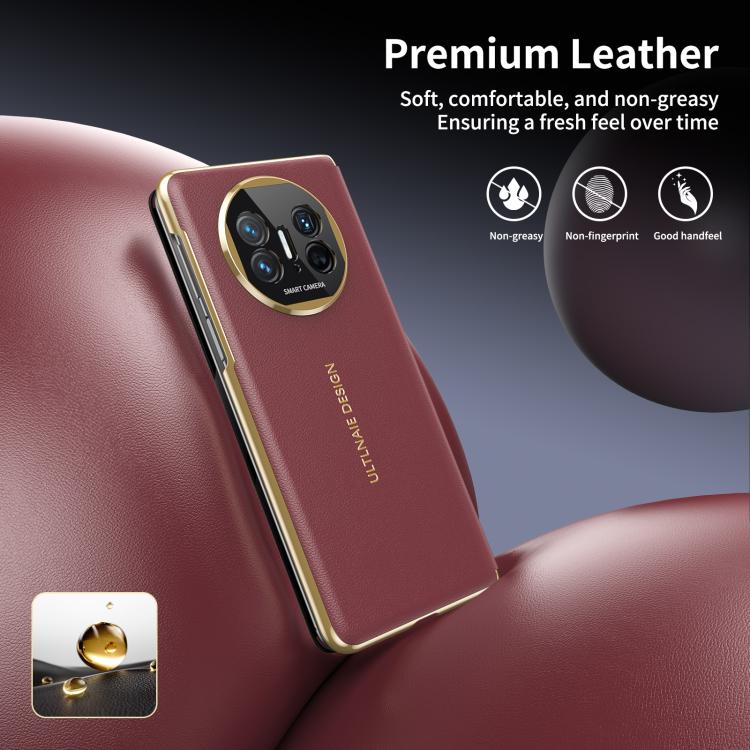 For Huawei Mate X5 Gold Flip Fold Smart Window MagSafe Leather Phone Case