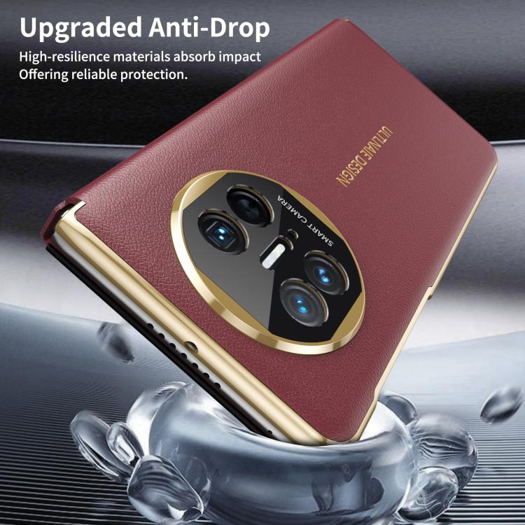 For Huawei Mate X5 Gold Flip Fold Smart Window MagSafe Leather Phone Case
