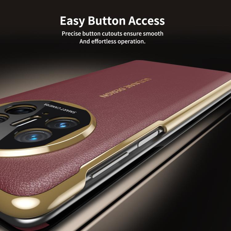 For Huawei Mate X5 Gold Flip Fold Smart Window MagSafe Leather Phone Case