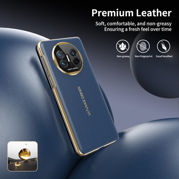 For Huawei Mate X5 Gold Flip Fold Smart Window MagSafe Leather Phone Case