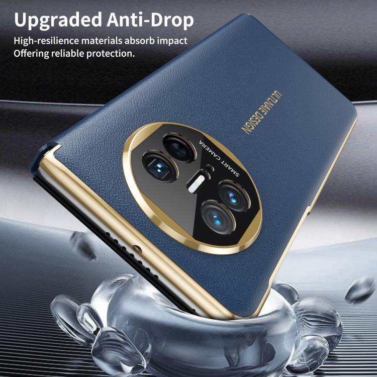 For Huawei Mate X5 Gold Flip Fold Smart Window MagSafe Leather Phone Case