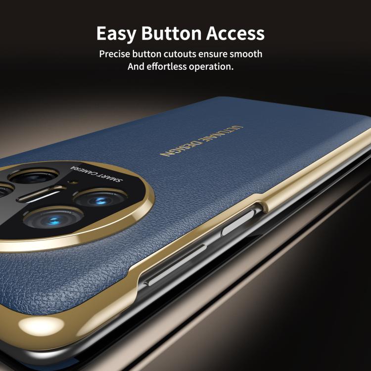 For Huawei Mate X5 Gold Flip Fold Smart Window MagSafe Leather Phone Case