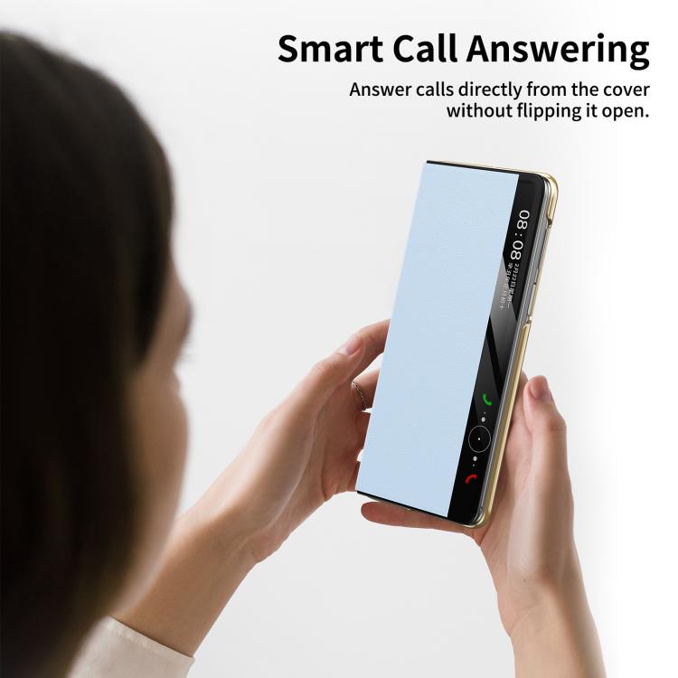 For Huawei Mate X5 Gold Flip Fold Smart Window MagSafe Leather Phone Case