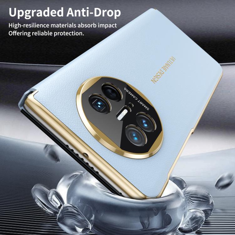 For Huawei Mate X5 Gold Flip Fold Smart Window MagSafe Leather Phone Case