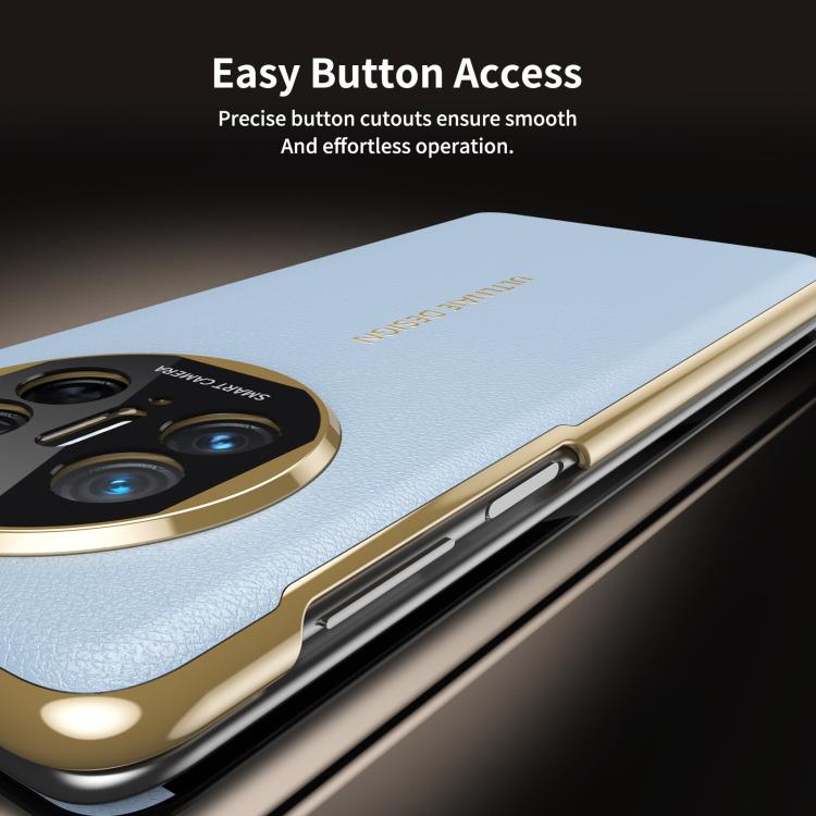 For Huawei Mate X5 Gold Flip Fold Smart Window MagSafe Leather Phone Case