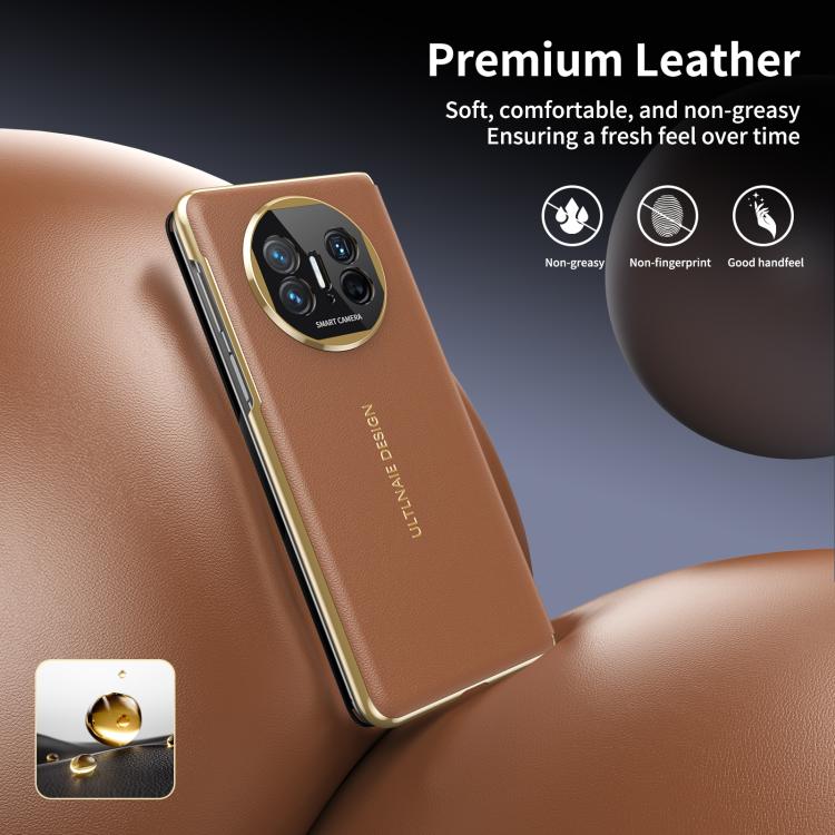 For Huawei Mate X5 Gold Flip Fold Smart Window MagSafe Leather Phone Case