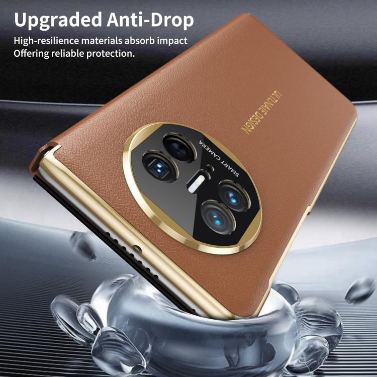 For Huawei Mate X5 Gold Flip Fold Smart Window MagSafe Leather Phone Case
