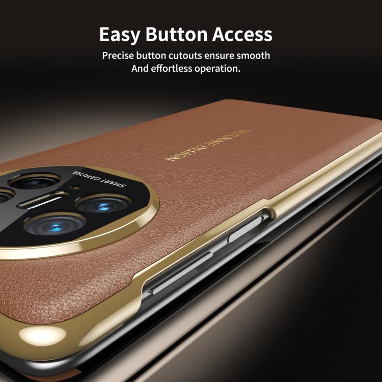 For Huawei Mate X5 Gold Flip Fold Smart Window MagSafe Leather Phone Case