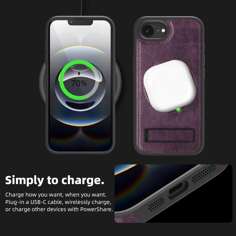 For iPhone 17e / 16e Multi-function Holder MagSafe PU Phone Case