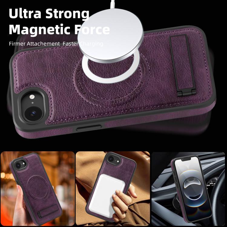For iPhone 17e / 16e Multi-function Holder MagSafe PU Phone Case
