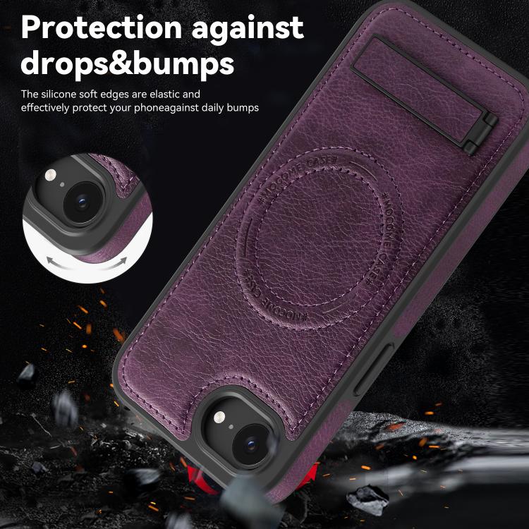 For iPhone 17e / 16e Multi-function Holder MagSafe PU Phone Case