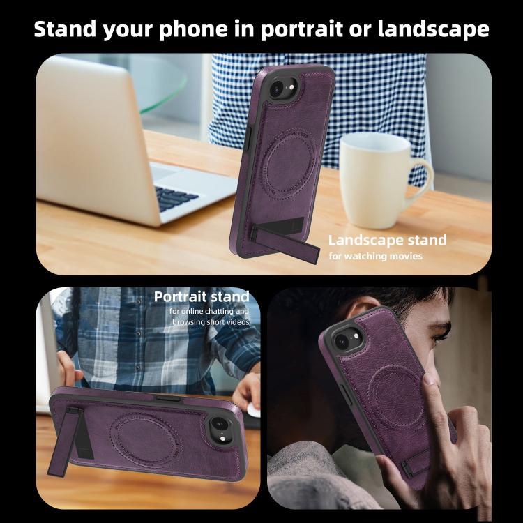 For iPhone 17e / 16e Multi-function Holder MagSafe PU Phone Case