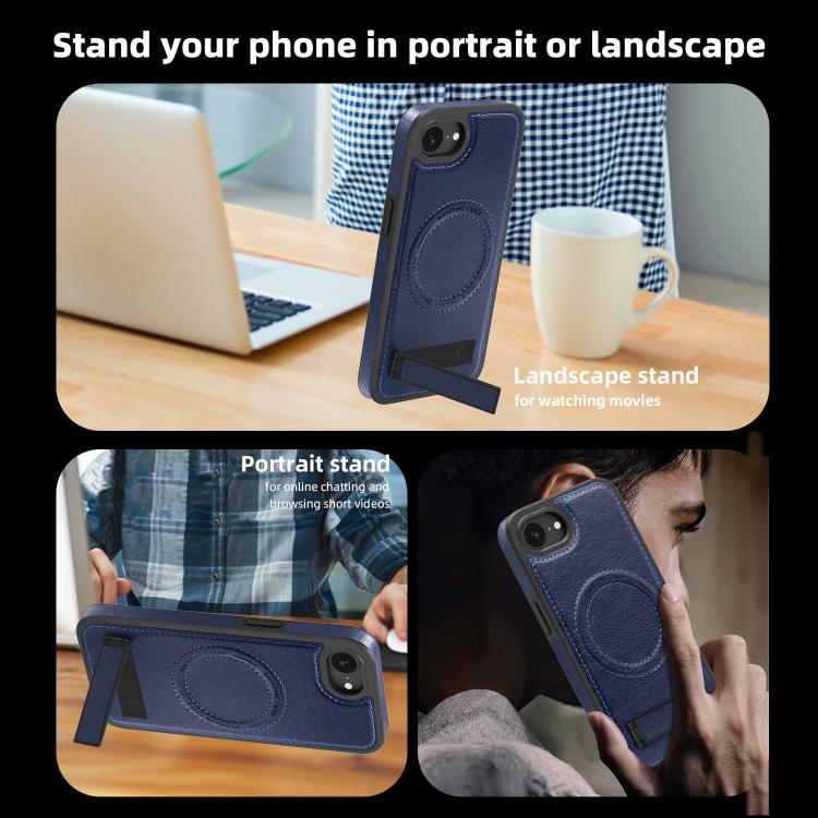 For iPhone 17e / 16e Multi-function Holder MagSafe PU Phone Case