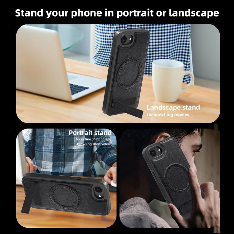 For iPhone 17e / 16e Multi-function Holder MagSafe PU Phone Case