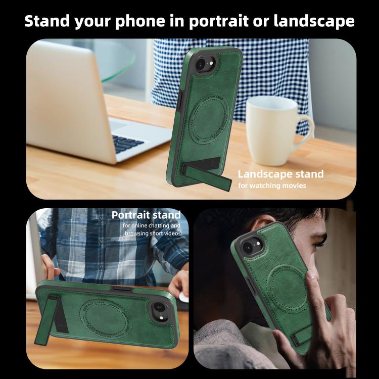 For iPhone 17e / 16e Multi-function Holder MagSafe PU Phone Case