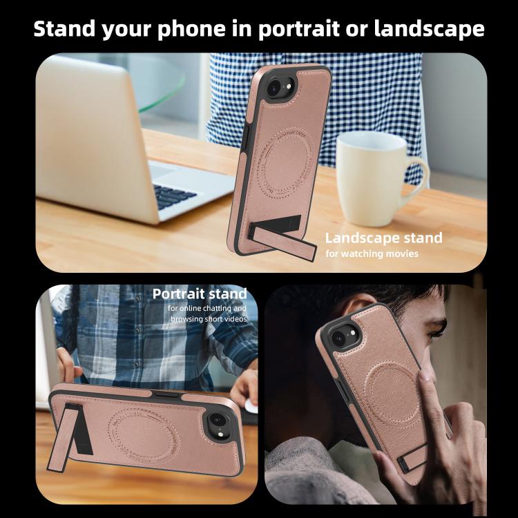 For iPhone 17e / 16e Multi-function Holder MagSafe PU Phone Case