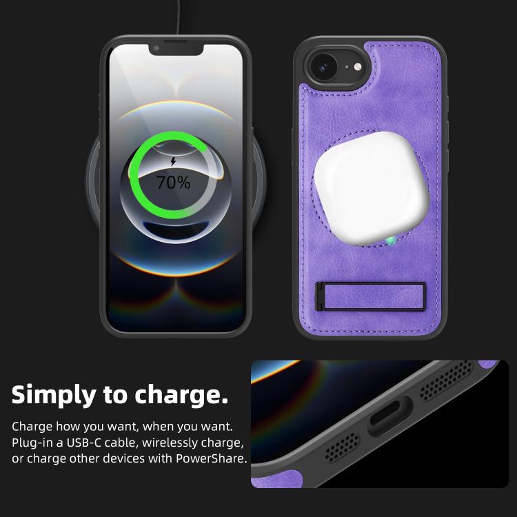 For iPhone 17e / 16e Multi-function Holder MagSafe PU Phone Case