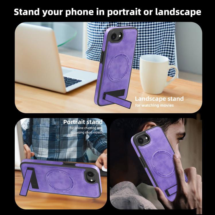 For iPhone 17e / 16e Multi-function Holder MagSafe PU Phone Case