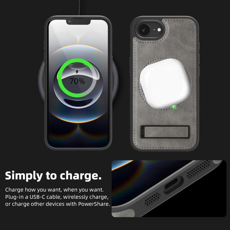 For iPhone 17e / 16e Multi-function Holder MagSafe PU Phone Case